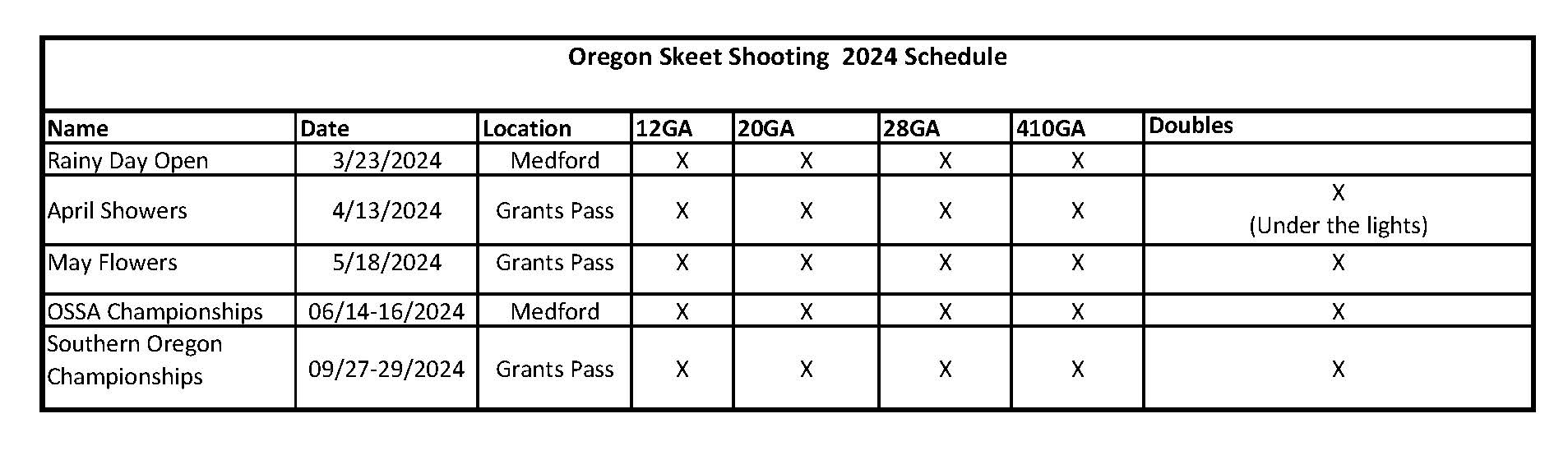 OSSA 2024 Schedule of Shoots